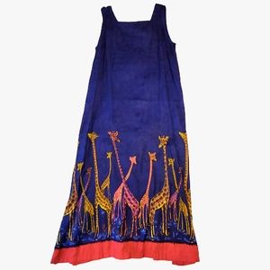 Phases women's blue with giraffes long maxi dress 100% rayon size small
